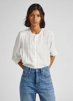 Blusa Pepe Jeans Embroidered Romantic Cut Blouse Mujer Blancas | 634WPTVZF