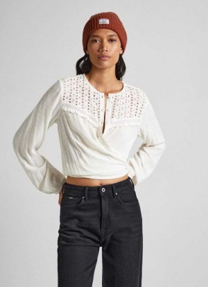 Blusa Pepe Jeans Eyelet Open Weave Blouse Mujer Blancas | 284AOIBRU