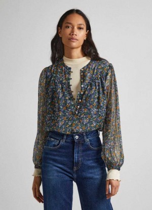 Blusa Pepe Jeans Floral Print Chiffon Blouse Mujer Multicolor | 194ZFLUSV