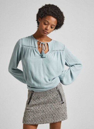 Blusa Pepe Jeans Fluid Blouse With Encaje Detail Mujer Verde | 047OSBEPU