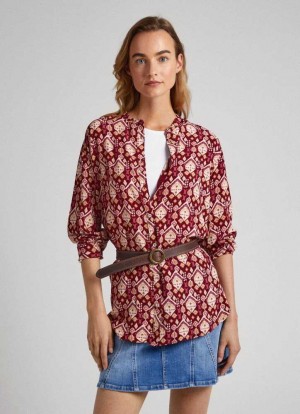 Blusa Pepe Jeans Long Geometric Print Blouse Mujer Multicolor | 316QHVZGW