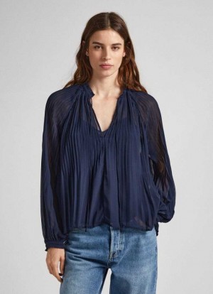 Blusa Pepe Jeans Plisado Chiffon Blouse Mujer Azules | 260VCMBFA