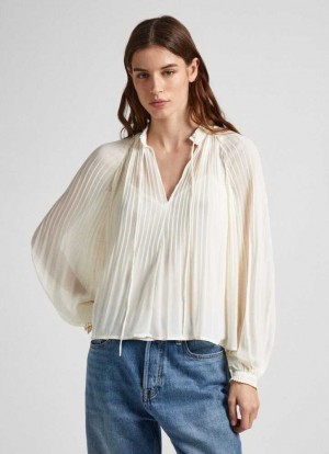 Blusa Pepe Jeans Plisado Chiffon Blouse Mujer Blancas | 639LJETUN