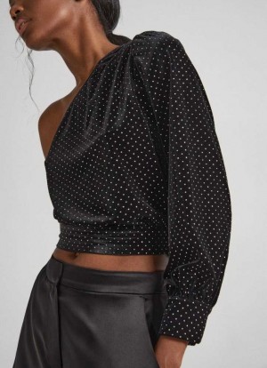 Blusa Pepe Jeans Velvet Blouse With Sparkle Detail Mujer Negras | 061YWKSFH