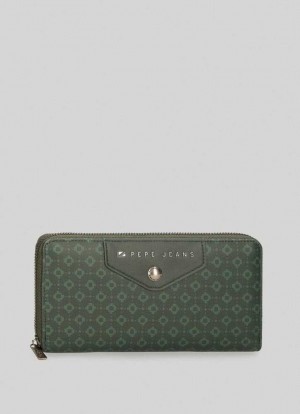 Bolsas & Mochilas Pepe Jeans All-over Geometric Print Wallet Mujer Verde Oliva Verde | 410AHKTJS