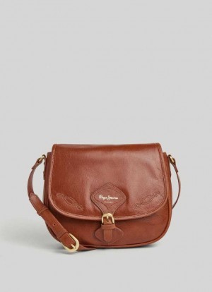 Bolsas & Mochilas Pepe Jeans Cuero Crossbody Bag Mujer Marrones | 036HUVBRX