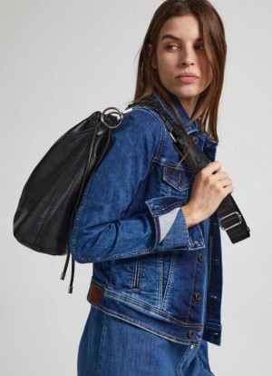 Bolsas & Mochilas Pepe Jeans Embossed Logo Bucket Bag Mujer Negras | 590DKNGHF