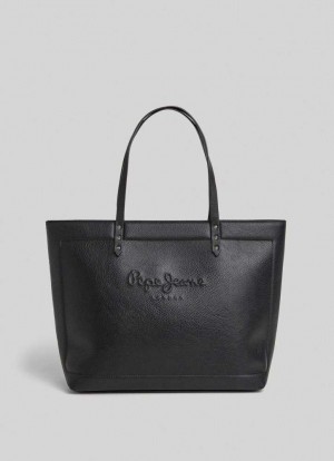Bolsas & Mochilas Pepe Jeans Embossed Logo Tote Bag Mujer Negras | 014MEPWOF