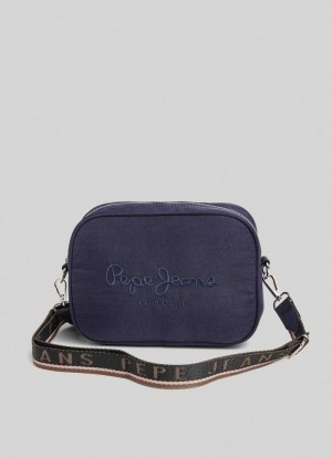 Bolsas & Mochilas Pepe Jeans Embroidered Logo Camera Crossbody Bag Mujer Azul Marino | 296DBRAWY