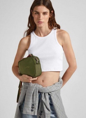 Bolsas & Mochilas Pepe Jeans Embroidered Logo Camera Crossbody Bag Mujer Verde Oliva Verde | 184XKGDZE