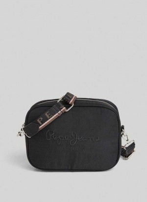 Bolsas & Mochilas Pepe Jeans Embroidered Logo Camera Crossbody Bag Mujer Negras | 872BMKQHP