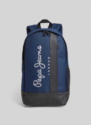 Bolsas & Mochilas Pepe Jeans Logo Print Travel Backpack Hombre Azul Marino | 415WKODRG