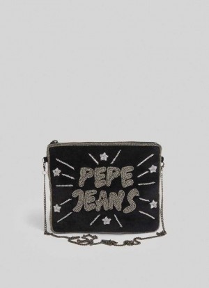 Bolsas & Mochilas Pepe Jeans Studded Logo Pochette Mujer Negras | 718EFCQMD