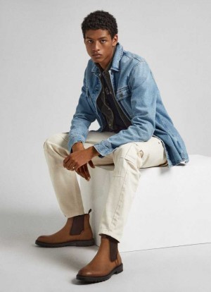 Botas Pepe Jeans Ankle Boots With Elastics Hombre Marrones | 673AOMXVI