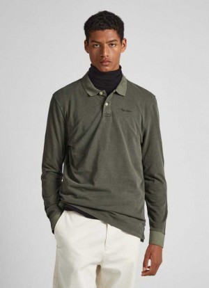 Camisa Polo Pepe Jeans Embroidered Logo Piqu Hombre Verde Oliva Verde | 420URIBZW