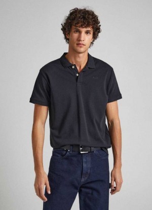 Camisa Polo Pepe Jeans Embroidered Logo Algodon Pique Polo Hombre Negras | 210JAEBQM