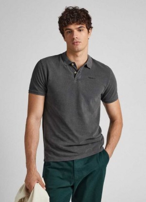 Camisa Polo Pepe Jeans Embroidered Logo Piqu Hombre Negras | 047MFRPAE