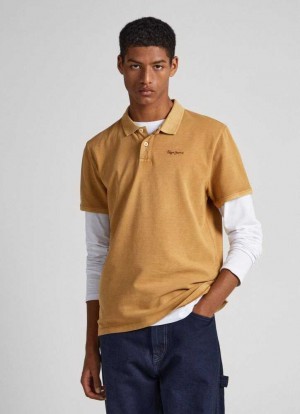 Camisa Polo Pepe Jeans Embroidered Logo Piqu Hombre Beige | 879BOEMGP