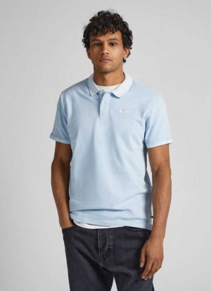 Camisa Polo Pepe Jeans Embroidered Logo Piqu Hombre Azules | 869XQSRUE