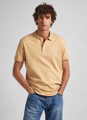 Camisa Polo Pepe Jeans Flag Logo Polo Shirt Hombre Marrones Beige | 246XCVMTI