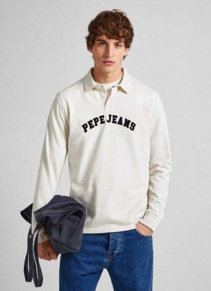 Camisa Polo Pepe Jeans Long Sleeve Polo With Flocking Logo Hombre Blancas | 465YHSPCK