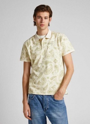 Camisa Polo Pepe Jeans Paisley Print Piqu Hombre Blancas | 516NBAPOQ