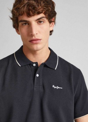 Camisa Polo Pepe Jeans Pique Polo With Embroidered Logo Hombre Negras | 517LVAKSW