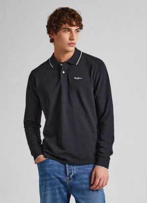 Camisa Polo Pepe Jeans Pique Polo With Embroidered Logo Hombre Negras | 790TMCBGP