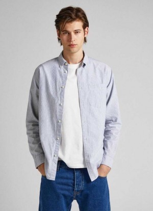 Camisas Pepe Jeans A Rayas Oxford Shirt Hombre Azules | 206BDRQVW