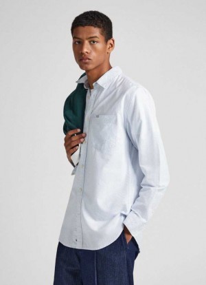 Camisas Pepe Jeans A Rayas Oxford Shirt Hombre Azules | 780USMPRC