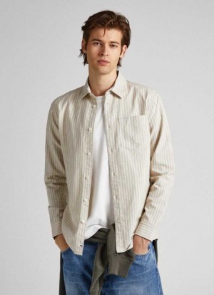 Camisas Pepe Jeans A Rayas Slim Fit Oxford Shirt Hombre Blancas | 358VCGYZU