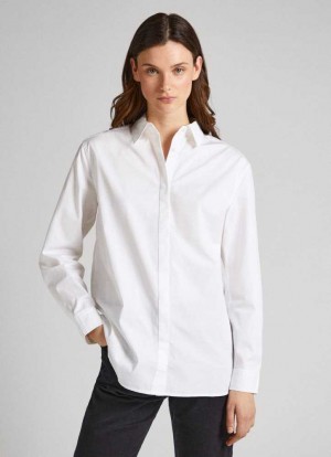 Camisas Pepe Jeans Algodon Poplin Oversize Fit Shirt Mujer Blancas | 850ZMHVDI