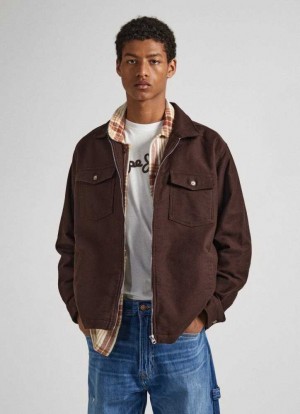Camisas Pepe Jeans Algodon Twill Overshirt Hombre Marrones | 519EYAWDJ