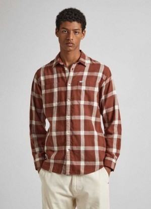 Camisas Pepe Jeans Checked Algodon Twill Shirt Hombre Naranjas | 657HDYGOM