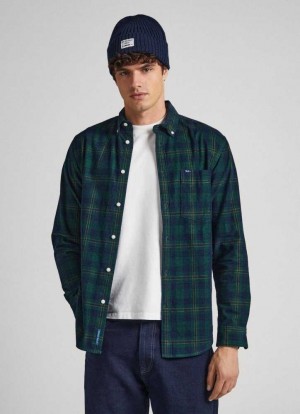 Camisas Pepe Jeans Checked Corduroy Shirt Hombre Verde | 713OQAJFB