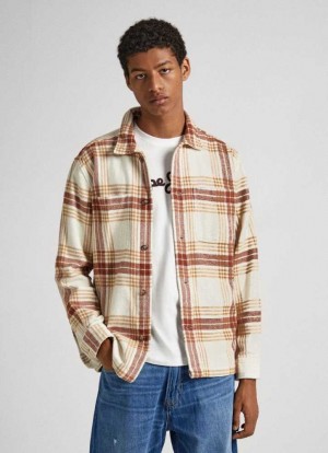 Camisas Pepe Jeans Checked Flannel Overshirt Hombre Blancas | 245ASUZCW
