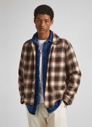 Camisas Pepe Jeans Checked Flannel Overshirt Hombre Marrones | 869TXZJMV
