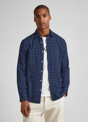 Camisas Pepe Jeans Checked Flannel Shirt Hombre Azules | 685YVLWFI