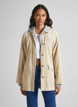 Camisas Pepe Jeans Corduroy Overshirt With Belt Mujer Marrones Beige | 938NPGLXW