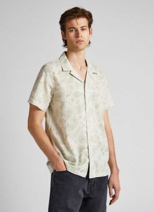 Camisas Pepe Jeans Corta Sleeve Paisley Shirt Hombre Blancas | 513VQNWGJ