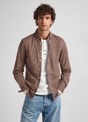 Camisas Pepe Jeans Geometric Print Poplin Shirt Hombre Marrones Beige | 291JTOSRU