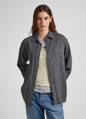 Camisas Pepe Jeans Herringbone Algodon Overshirt Mujer Gris Oscuro | 130UYJMZE