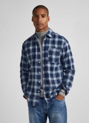Camisas Pepe Jeans Indigo Checked Algodon Shirt Hombre Azules | 584YFDAIX