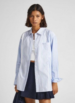 Camisas Pepe Jeans Long A Rayas Poplin Shirt Mujer Multicolor | 918DWEBOS