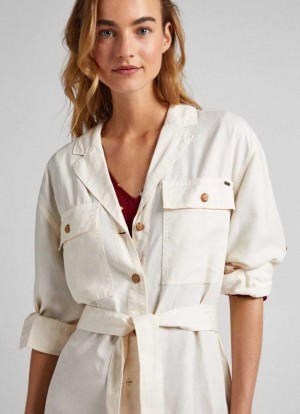 Camisas Pepe Jeans Long Relaxed Fit Overshirt Mujer Blancas | 819BUXNZW