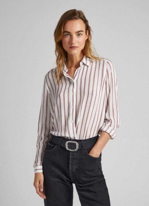 Camisas Pepe Jeans Long Sleeve A Rayas Shirt Mujer Multicolor | 318KALMDU