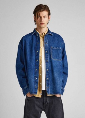 Camisas Pepe Jeans Oversized Denim Shirt Hombre Azules | 714GSAMYR