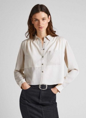 Camisas Pepe Jeans Patch Effect Shirt Mujer Blancas | 591TEYOKR