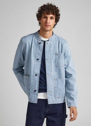 Camisas Pepe Jeans Railroad Stripe Denim Jacket Hombre Azules | 263QNOXBL