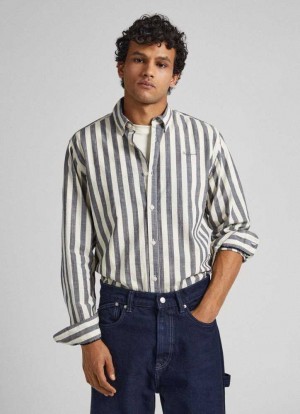 Camisas Pepe Jeans Regular Fit A Rayas Shirt Hombre Gris | 138WHAKFY